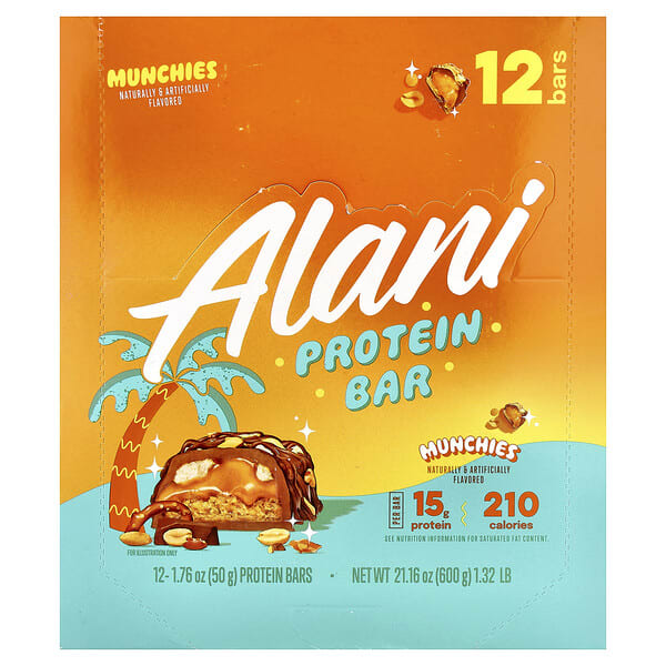 aan51807_v_18.jpg протеиновый батончик, Munchies, 12 батончиков по 50 г (1,76 унции) — Alani Nu