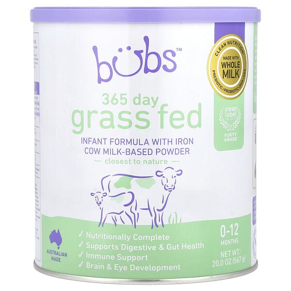 abu76451_v_10.jpg 365 Day Grass Fed, смесь для младенцев с сухим коровьим молоком, для детей от 0 до 12 месяцев, 567 г (20 унций) — Aussie Bubs