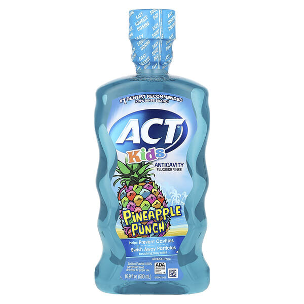 acc09535_v_12.jpg детский ополаскиватель с фторидом, против кариеса, без спирта, ананасовый пунш, 500 мл (16,9 жидк. унции) — ACT