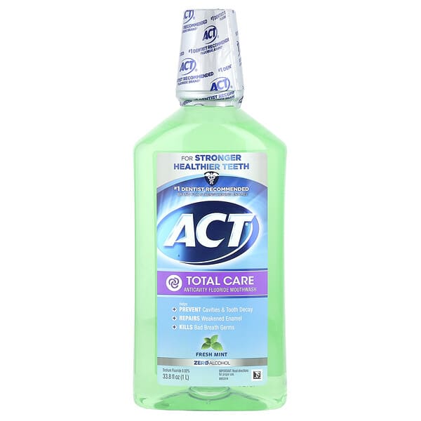 acc09614_v_12.jpg Total Care, ополаскиватель для рта с фторидом, против кариеса, без спирта, свежая мята, 1 л (33,8 жидк. унции) — ACT