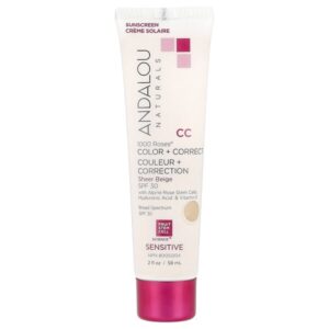 1000 Roses®, Color + Correct, для чувствительной кожи, SPF 30, бежевый, 2 жидк. Унции (58 мл) — Andalou Naturals