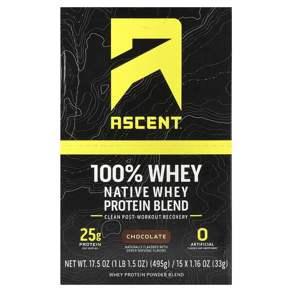 aet02012_v_20.jpg Native Whey Protein Blend, Chocolate, 15 Packets, 1.16 oz (33 g) Each — Ascent