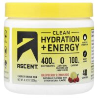 Clean Hydration + Energy, Energy Drink Mix, Raspberry Lemonade, 8.32 oz (236 g) — Ascent