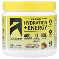 Clean Hydration + Energy, Energy Drink Mix, Orange Mango, 7.90 oz (224 g) — Ascent