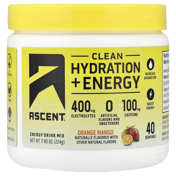 aet02168_v_10.jpg Clean Hydration + Energy, Energy Drink Mix, Orange Mango, 7.90 oz (224 g) — Ascent