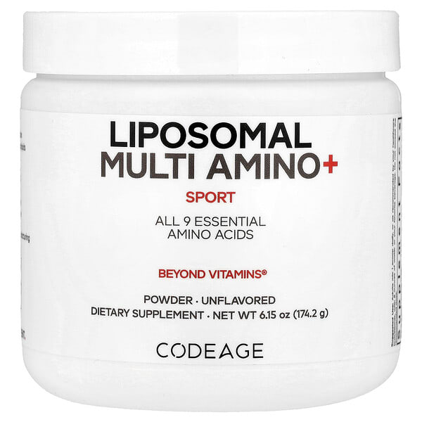 age60900_v_41.jpg Sport, Liposomal Multi Amino+, комплекс липосомальных аминокислот в порошке, без добавок, 174,2 г (6,15 унции) — Codeage
