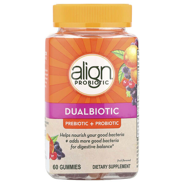 agn77937_v_24.jpg Dualbiotic, пребиотик и пробиотик, фрукты, 60 жевательных таблеток — Align Probiotics