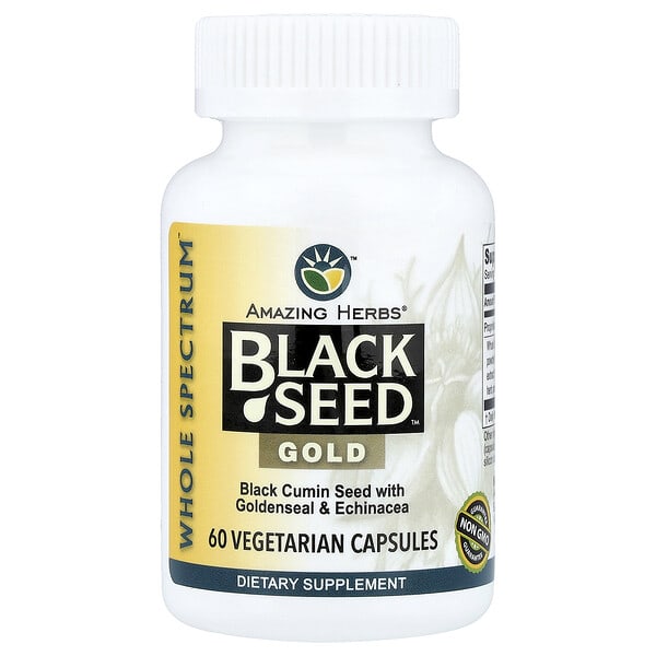 ahr08100_v_24.jpg Black Seed™, чёрный тмин, Gold, 60 вегетарианских капсул — Amazing Herbs