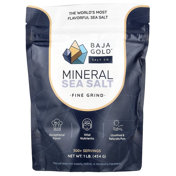 aja19921_v_2.jpg Baja Gold Salt Co., Минеральная морская соль, мелкого помола, 454 г (1 фунт)