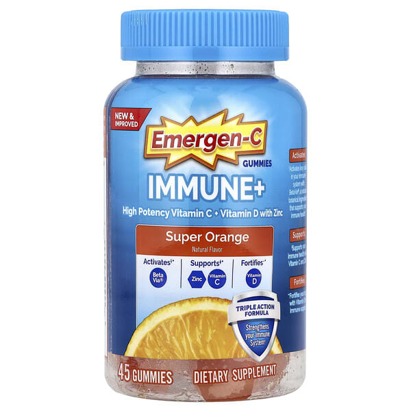 ala32145_v_8.jpg Immune+, жевательные таблетки, со вкусом апельсина, 45 жевательных таблеток — Emergen-C
