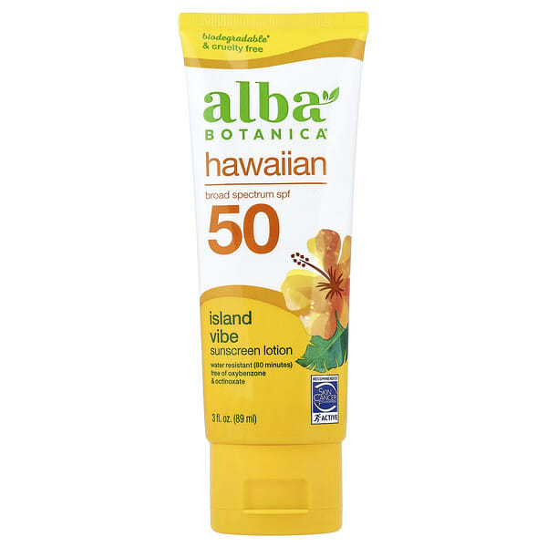 alb00827_v_59.jpg гавайский солнцезащитный лосьон, SPF 50, с тропическим ароматом, 89 мл (3 жидк. унции) — Alba Botanica