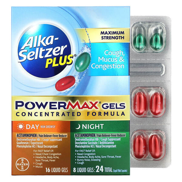 alz58422_v_11.jpg Гели от кашля и конгестии PowerMax, максимальная сила действия, днем и ночью, 24 жидких геля — Alka-Seltzer Plus