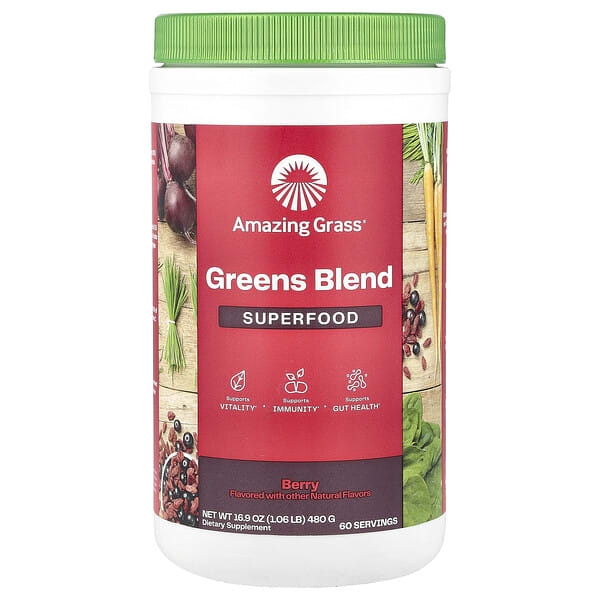 amg00028_v_15.jpg суперфуд, смесь зелени, ягодный вкус, 480 г (16,9 унции) — Amazing Grass