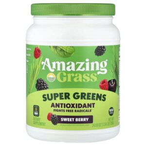 суперзелень, антиоксидант, со вкусом сладких ягод, 700 г (1,54 фунта) — Amazing Grass