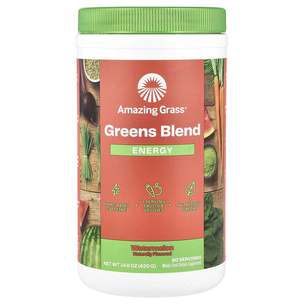 amg00408_v_8.jpg Greens Blend, Energy, арбуз, 420 г (14,8 унции) — Amazing Grass