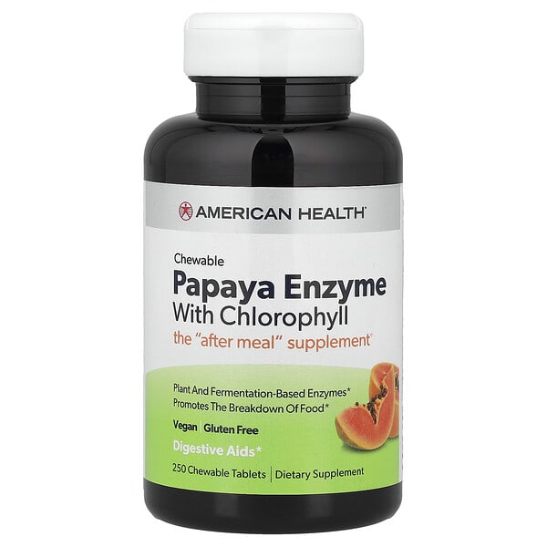 amh50304_v_62.jpg фермент папайи с хлорофиллом, 250 жевательных таблеток — American Health