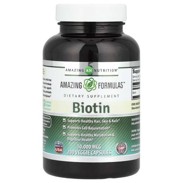 amn02085_v_40.jpg Биотин, 10 000 мкг, 200 растительных капсул — Amazing Nutrition