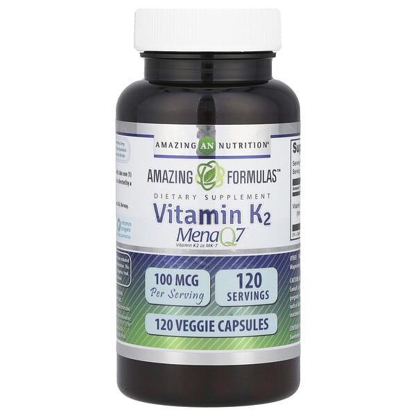 amn02128_v_56.jpg Amazing Formulas™, витамин K2, 100 мкг, 120 растительных капсул — Amazing Nutrition