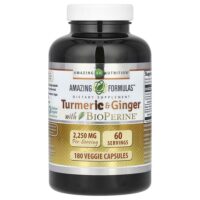 куркума и имбирь с BioPerine, 180 растительных капсул — Amazing Nutrition