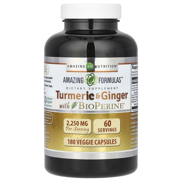 amn02163_v_84.jpg куркума и имбирь с BioPerine, 180 растительных капсул — Amazing Nutrition
