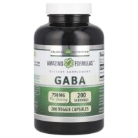 ГАМК, 750 мг, 200 растительных капсул — Amazing Nutrition