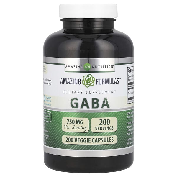 amn02327_v_28.jpg ГАМК, 750 мг, 200 растительных капсул — Amazing Nutrition