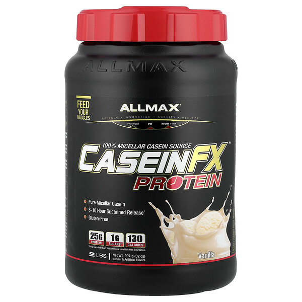 amx20216_v_41.jpg Casein-FX™, протеин, 100% мицеллярный казеин, ваниль, 907 г (2 фунта) — ALLMAX