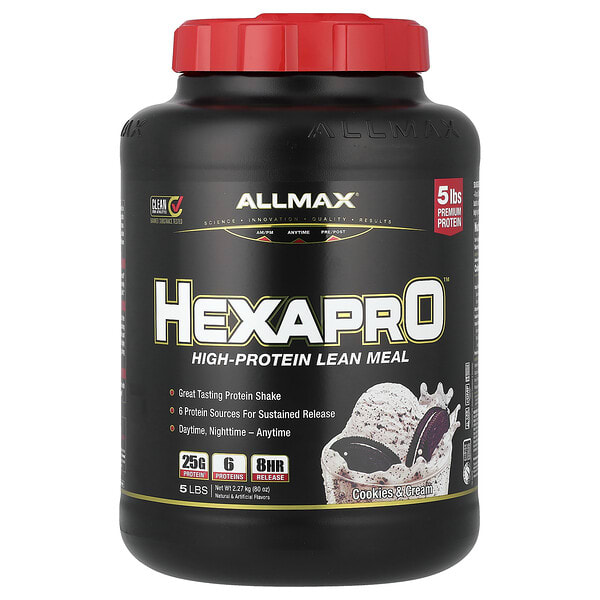 amx22855_v_42.jpg Hexapro™, высокобелковая смесь для низкокалорийного питания, печенье и сливки, 2,27 кг (5 фунтов) — ALLMAX