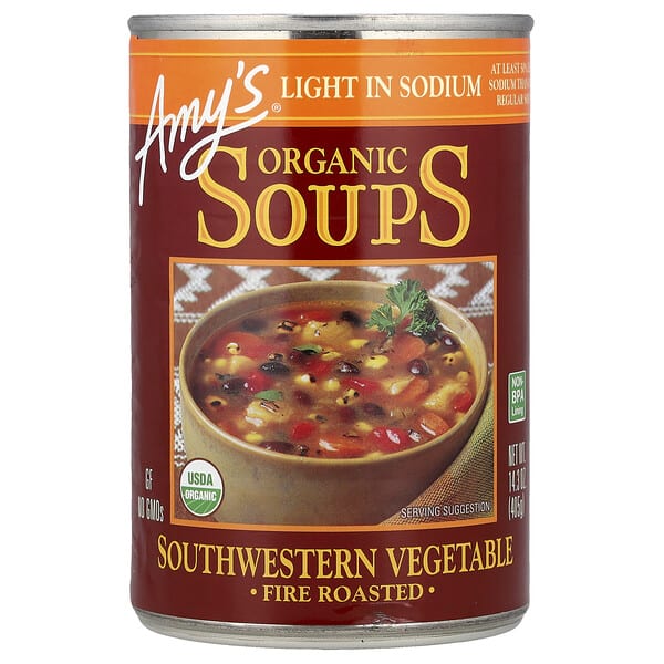 amy00730_v_10.jpg Organic Soup, Southwestern Vegetable, Fire Roasted, Light in Sodium, 14.3 fl oz (405 g) — Amy's