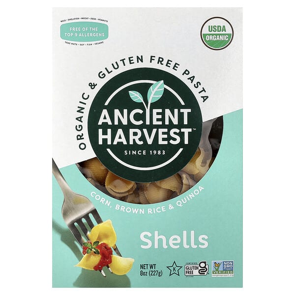 anc27000_v_16.jpg органическая паста без глютена, ракушки, 227 г (8 унций) — Ancient Harvest