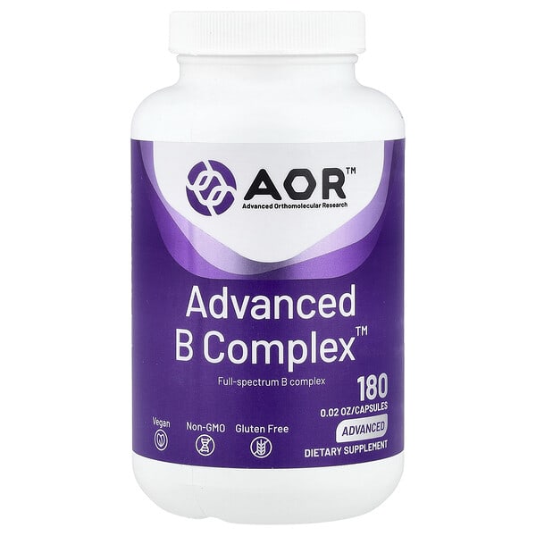 aor08206_v_8.jpg Advanced B Complex™, улучшенный комплекс витаминов группы B, 180 капсул — Advanced Orthomolecular Research AOR