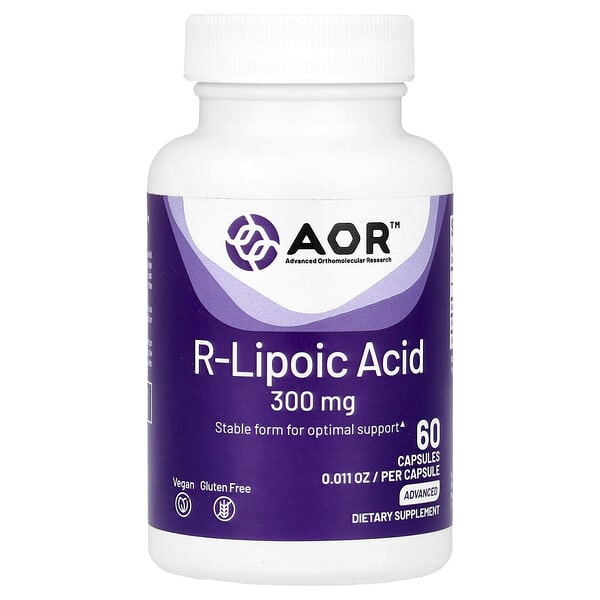 aor08289_v_51.jpg R-липоевая кислота, 300 мг, 60 растительных капсул — Advanced Orthomolecular Research AOR