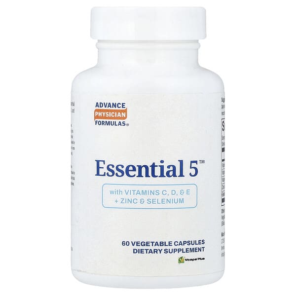 apf00075_v_8.jpg Essential 5™ с витаминами C, D, E, цинком и селеном, 60 растительных капсул — Advance Physician Formulas