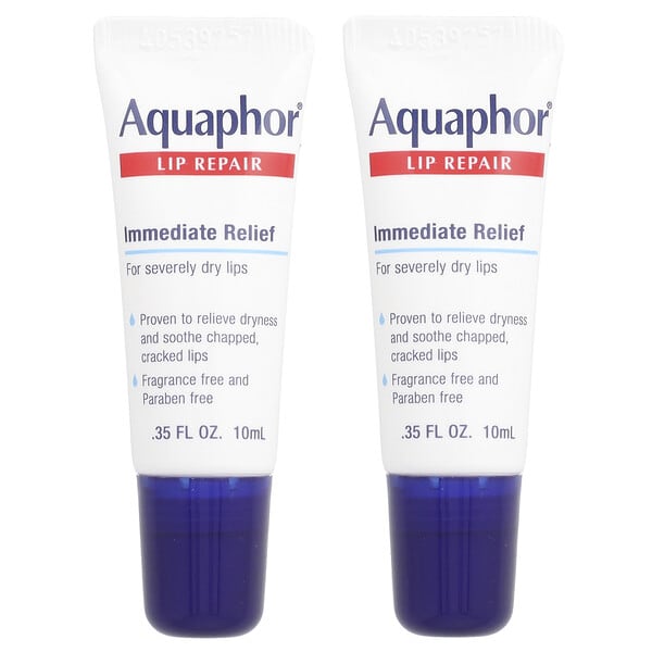 aqp02223_v_11.jpg Lip Repair, немедленное облегчение, без отдушек, 2 тюбика по 10 мл (0,35 жидк. унц.) — Aquaphor