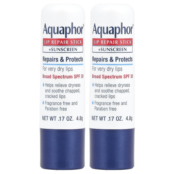 aqp03123_v_10.jpg Стик для восстановления губ + солнцезащитный крем, SPF 30, без отдушек, 2 стика по 4,8 г (0,17 унции) — Aquaphor