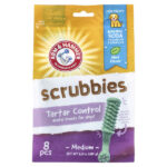 Scrubbies, лакомство для предотвращения образования зубного камня, для собак, средний, мята, 8 шт., 184 г (6,5 унции) — Arm & Hammer