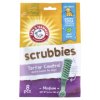 Scrubbies, лакомство для предотвращения образования зубного камня, для собак, средний, мята, 8 шт., 184 г (6,5 унции) — Arm & Hammer
