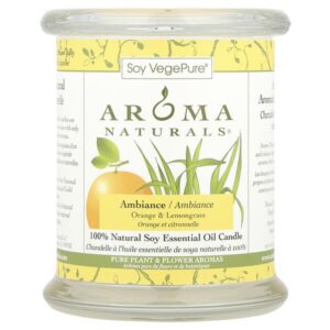 Soy VegePure, 100% Натуральная Свеча Эфирного Масла Сои, Атмосфера, Апельсин и Лимонник 8.8 унции (260 г) — Aroma Naturals