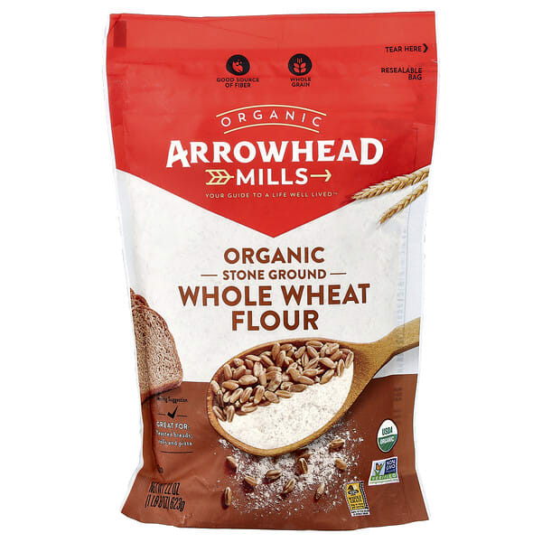arw68424_v_10.jpg Organic Whole Wheat Flour, Stone Ground, 22 oz (623 g) — Arrowhead Mills