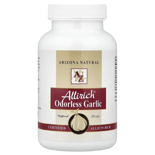 arz10250_v_51.jpg Allirich™, чеснок без запаха, 200 капсул (170 мг в 1 капсуле) — Arizona Natural