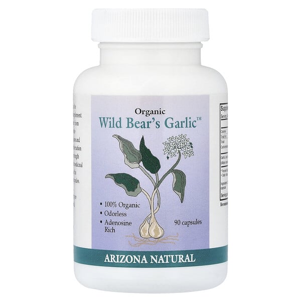 arz10760_v_24.jpg Organic Wild Bear's Garlic™, органический чеснок, 90 капсул (117 мг в 1 капсуле) — Arizona Natural