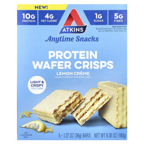 atk00410_v_17.jpg Anytime Snacks, протеиновые вафли, лимонный крем, 5 батончиков, 36 г (1,27 унции) — Atkins