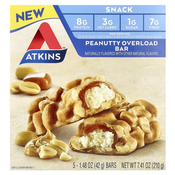 atk00428_v_24.jpg перекус, арахисовый батончик, 5 шт. по 42 г (1,48 унции) — Atkins