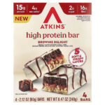 высокопротеиновый батончик, брауни, 4 батончика по 60 г (2,12 унции) — Atkins