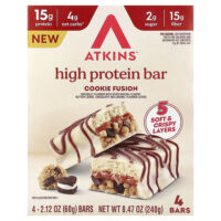 высокопротеиновый батончик, печенье, 4 батончика по 60 г (2,12 унции) — Atkins