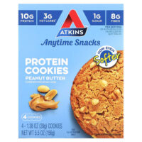 Everytime Snacks, протеиновое печенье, арахисовая паста, 4 шт. по 39 г (1,38 унции) — Atkins