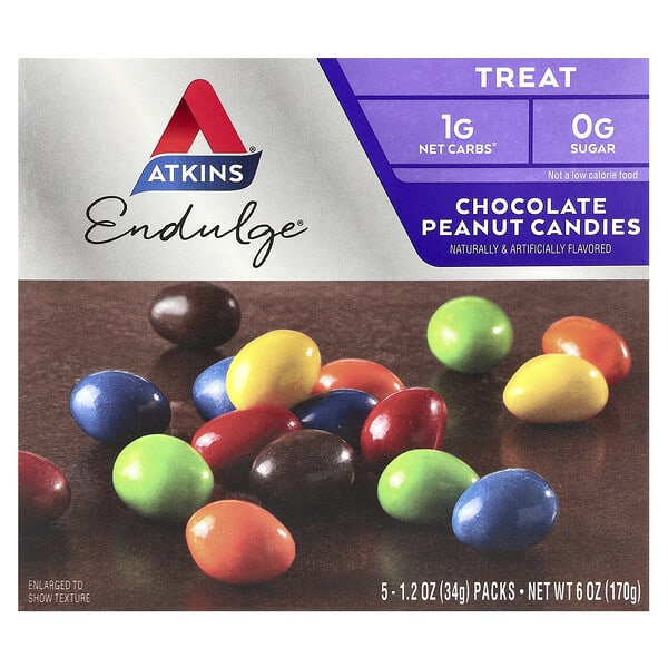 atk07575_v_60.jpg Treat Endulge, шоколадные конфеты с арахисом, 5 упаковок, весом 34 г (1,2 унции) каждая — Atkins