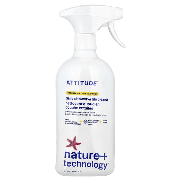 att10380_v_48.jpg Nature + Technology™, ежедневное очиститель для душа и плитки, с цитрусовым вкусом, 800 мл (27,1 жидк. унции) — ATTITUDE