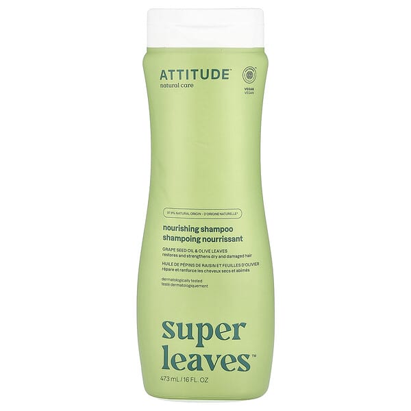 att11093_v_27.jpg Super Leaves™, питательный шампунь, масло из виноградных косточек и листья оливы, 473 мл (16 унций) — ATTITUDE