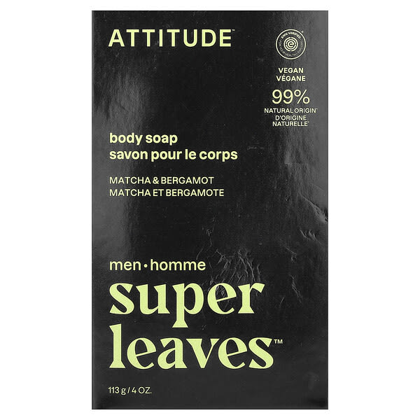 att11730_v_22.jpg Super Leaves™, кусковое мыло для тела, для мужчин, матча и бергамот, 113 г (4 унции) — ATTITUDE